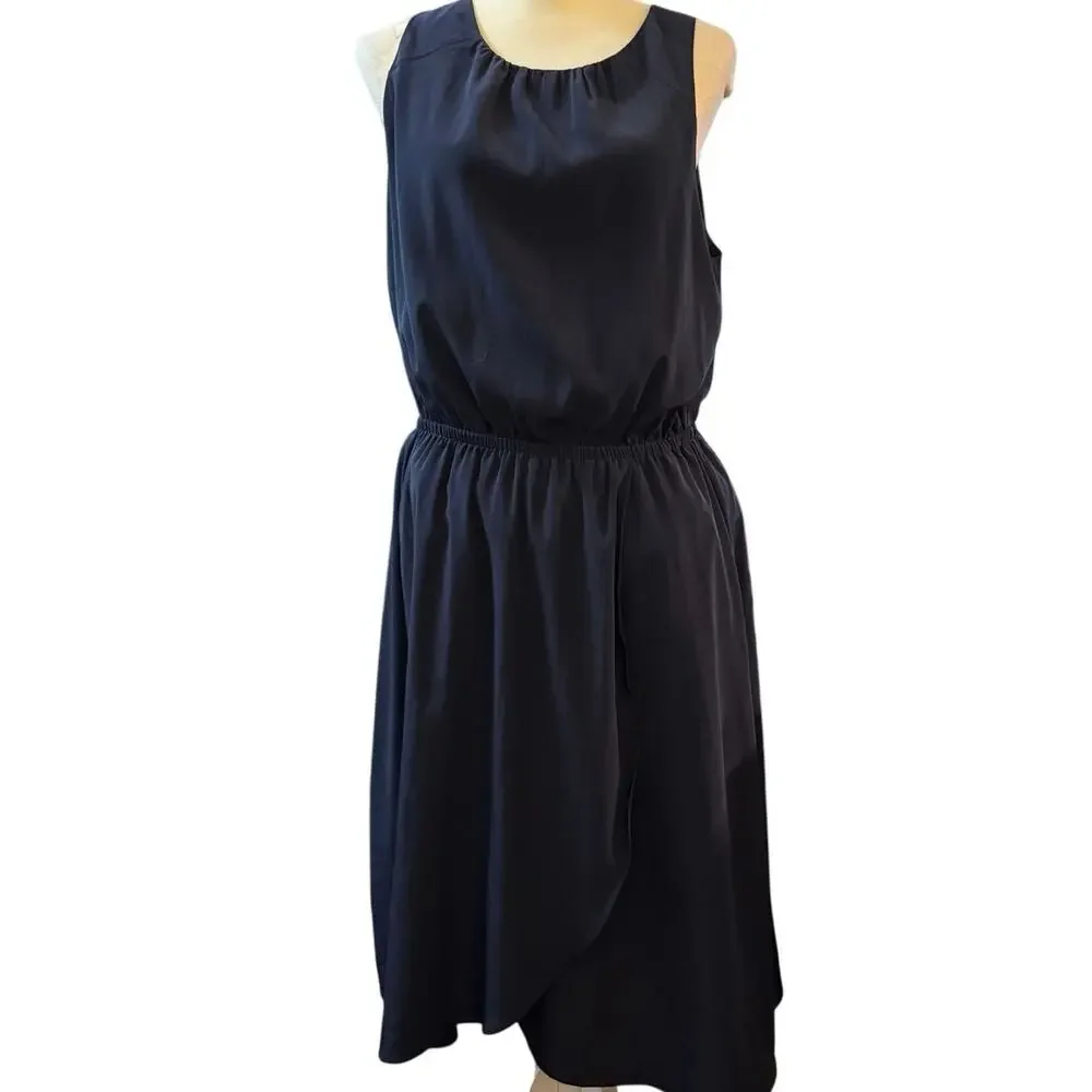 Athleta Martinique Navy Sleeveless Dress, Faux Wrap Tassel Tie Back, Large - Picture 2 of 7